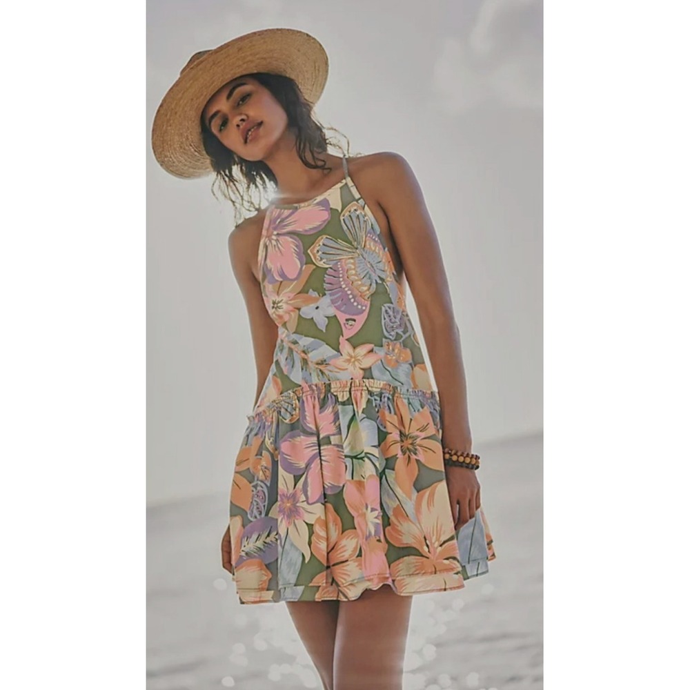 Free People Tropical Rainforest Halter Beach Dress BOHO Rope NWT Small